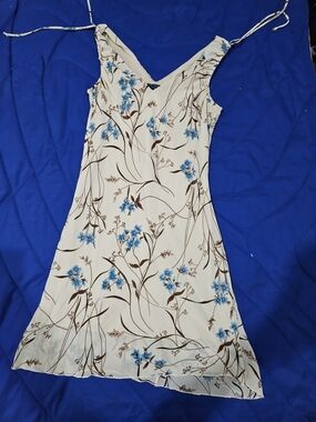 Cream Floral Slip Dress with Blue Accents